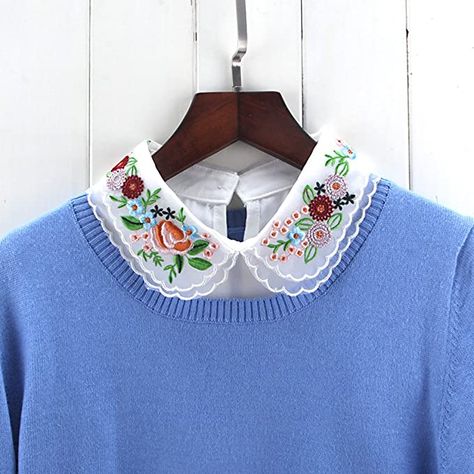 False Collar, Embroidery Shirt, Fake Collar, Half Shirts, Collar Choker, Embroidered Collars, Shirt Embroidery, White Sweater, Chiffon Shirt