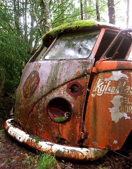 VW Bus. Mossy Old Volkswagen! Vw Split Window Bus, T3 Vw, Van Vw, Beyond Repair, Pompe A Essence, Rust In Peace, Combi Vw, Rusty Cars, Vw Vintage