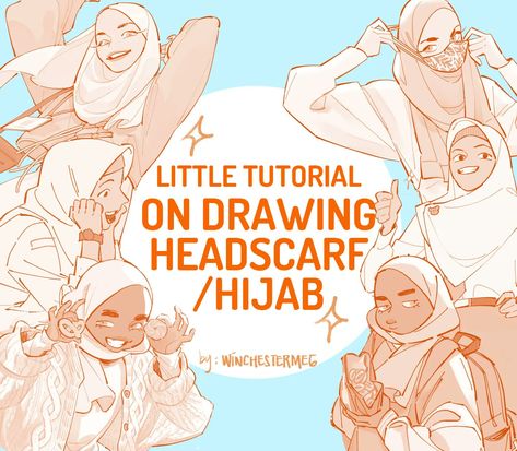 How To Draw Hijab Step By Step, Drawing Hijab Tutorial, Hijab Character Design, How To Draw A Hijab, Hijab Art Drawing, How To Draw Hijab, Hijab Drawing Reference, Hijabi Drawing, Hijabi Illustration