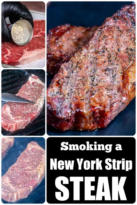 Smoked New York Strip Steak is easy to make for dinner! Use a simple SPG (Salt, Pepper and Garlic) Seasoning and the flavor of the wood smoke will shine through! via @kitchen laughter Steak Smoker Recipes, Smoked Steaks, Smoked Steak, New York Strip Recipes, Best New York Strip Steak Marinade, New York Strip On The Grill, Steak Marinade New York Strip, Top Loin New York Strip Steak, Smoked New York Strip Steak