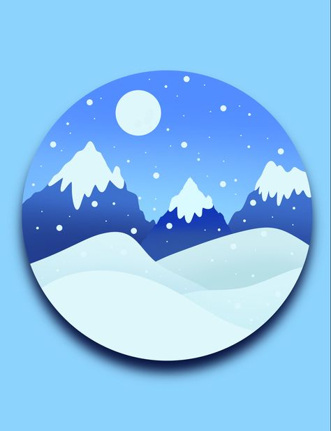 Snow Capped Mountains Drawing, Mountain With Snow Drawing, Snowy Mountains Illustration, Mountian Art, Landscape Drawing Easy, Mountain Crafts, Blue Bg, Moon Cartoon, Mountain Drawing