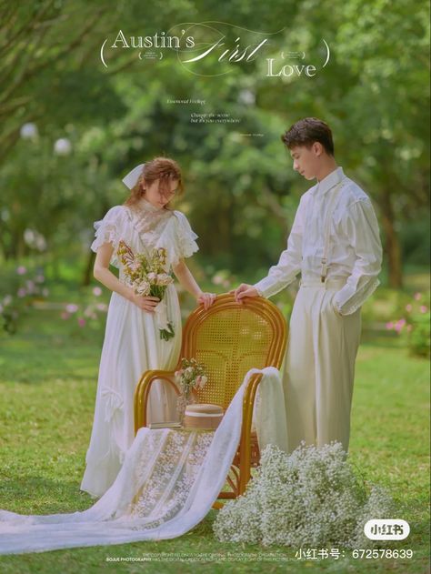 Prenup Vintage Theme, Prenup Fairytale Theme, Korean Wedding Photoshoot Aesthetic, Korean Wedding Prenup Shoot, Korean Style Wedding Photoshoot, Chinese Wedding Photos, Pre Wedding Photoshoot Outfit, Couple Poses Reference, Dream Wedding Decorations