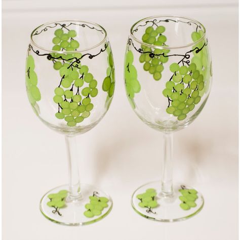 WINE GLASSES, unique art gift idea, hand painted wine glasses, grape... ($13) via Polyvore featuring integritytt Glasses Unique, Christmas Wine Glasses, Grape Wine, Green Grape, Decorated Wine Glasses, Hand Painted Wine Glasses, Painted Wine Glasses, Business Products, Green Grapes