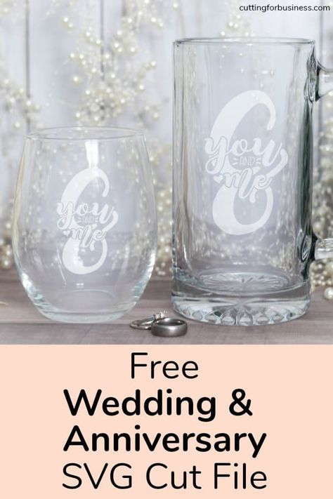 Free 'You & Me' Wedding and Anniversary SVG Cut File for Silhouette Portrait and Cameo or Cricut Explore and Maker - by cuttingforbusiness.com Anniversary Svg, Wedding Freebies, Cricket Machine, Anniversary Crafts, Wedding Svg, Cricut Christmas, Svg Images, Cricut Projects Beginner, Cricut Files