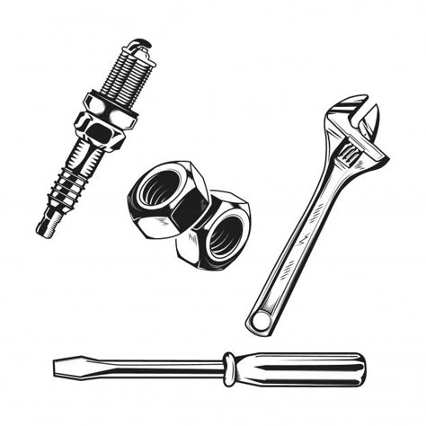 Bolts And Nuts Drawing, Wrench Tattoo Mechanic, Screw Drawing, Wrench Drawing, Spark Plug Tattoo, Mechanic Tattoo Ideas, Mechanic Drawing, Screw Tattoo, Wrench Tattoo