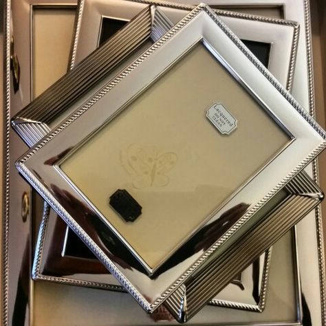 Sterling silver picture frames Silver Frames On Table, Silver Picture Frames On Wall, Gallery Wall Silver Frames, Silver Photo Frame, Picture Frame Silver, Silver Wedding Decorations, London Souvenirs, Mirror Photo Frames, Framed Wedding Photos