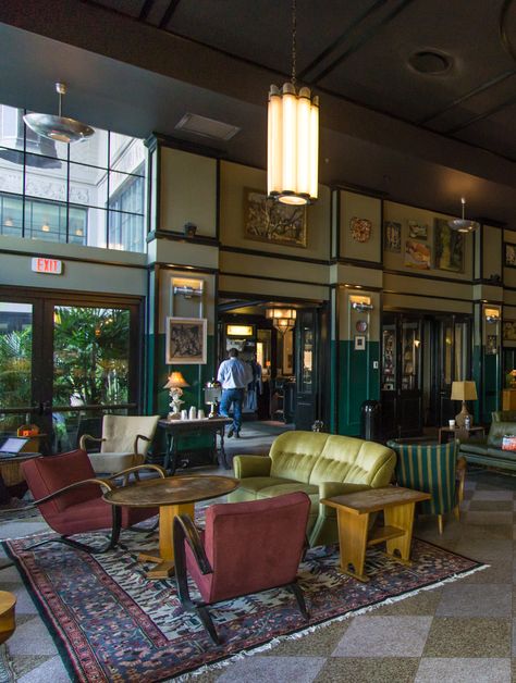 The Ace Hotel New Orleans, a corner of the Lobby Bar @neworleans #hoteldesign #neworleanstravel Ace Hotel New Orleans, New Orleans Interior, Lobby Cafe, New Orleans Interior Design, Ace Hotel New York, Interior Design Hotel, New Orleans Hotels, Easy Minecraft Houses, Lobby Bar