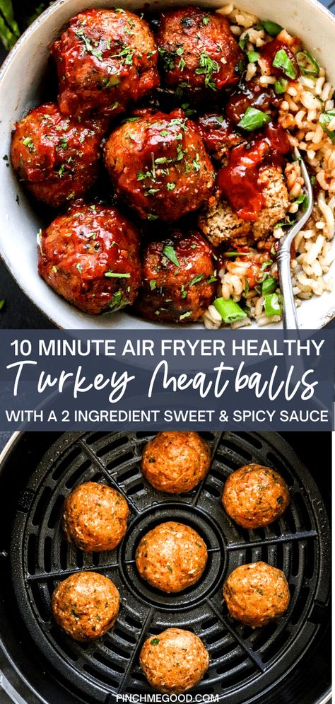 Lean Turkey Recipes Healthy, Lean Turkey Meatballs, Super Simple Healthy Dinners, Sweet And Spicy Turkey Meatballs, Protein Turkey Meatballs, Healthy Dinner For 2 Clean Eating, Simple Dinner Healthy, E2m Recipes Week 1 Lunch, Healthy Dinners With Ground Turkey