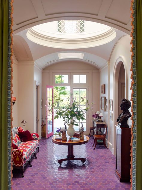 foyer // purple tile // katie ridder Peter Pennoyer, Katie Ridder, House In The Country, Greek Revival Architecture, Purple Tile, Mud Rooms, Greek Revival, Entry Hall, Country Design