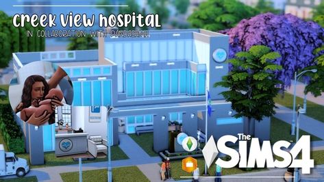 Creek View Hospital Made w/Base Game, GTW & Pandasama's Mods! | Patreon Sims 4 Trampoline, Sims 4 Hospital Build, Sims 4 Hospital, Birth Pool, Lotes The Sims 4, The Sims 4 Lots, Sims 4 Cc Kids Clothing, Water Birth, Fun Places To Go