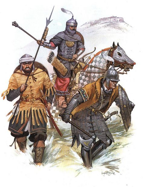 Ottoman Warriors - the Roman nemesis. Manzikert introduced the Turks permanently to Anatolia (the sultanate of "Rum", or "Rome"), but the Seljuks did not last long as a threat to Byzantium. However the coincidence of the rise of the Ottoman Turks with the temporary loss of Constantinople to the Latins would prove fatal to the diminishing empire. Fall Of Constantinople, Ottoman Turks, Warriors Illustration, Historical Warriors, Ancient Warfare, On Horseback, Medieval Armor, Historical Art, Ottoman Empire