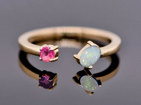 Opal And Pink Tourmaline Ring, Stackable Birthstone Rings, October Birthstone Ring, October Birthstone Rings, Pink Tourmaline Ring, Everyday Ring, Opal Ring Gold, Everyday Rings, Ring Minimalist