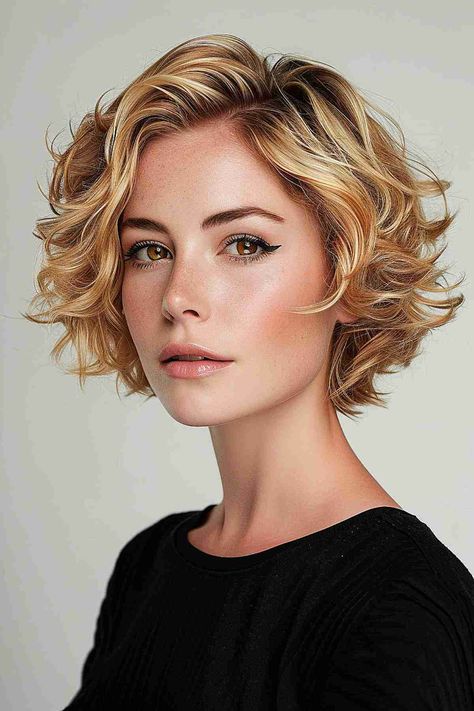 42 Flattering Short Hairstyles for Long Faces in 2024 Short Haircuts Thinning Hair, On Trend Hairstyles, Hairstyles When Growing Out Hair, Short Curly Hair Chin Length, 2b Wavy Hair Haircuts Short, Short Hairstyles For Fine Curly Hair, Short Wavy Haircuts Blonde, Short Length Curly Hair With Layers, Short Curly Hairstyles Fine Hair