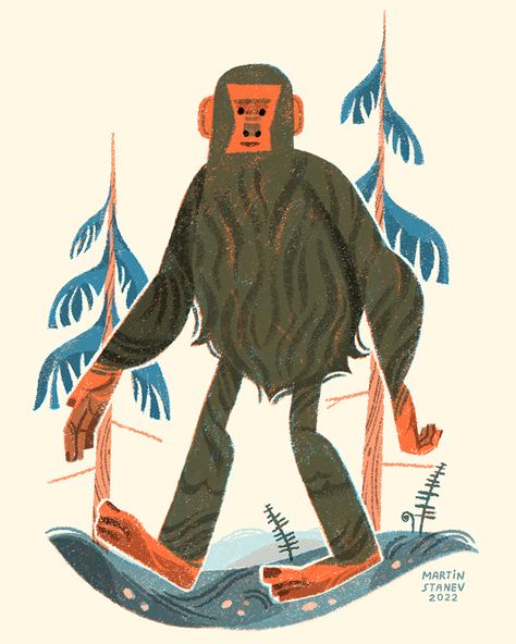 Bigfoot Drawing, Forest Giant, Bigfoot Illustration, Treasure Hunt Map, Bigfoot Art, Muse Art, Mood Board Design, Calendar Design, Children's Book Illustration