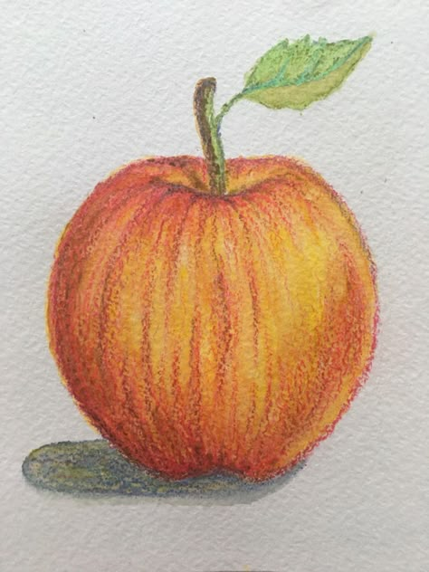 Color Pencil Art Fruit, Apple Drawing Colored Pencil, Beginner Color Pencil Drawing, Simple Pencil Colour Drawing, Fruit Drawing Colored Pencil, Easy Crayon Drawings For Beginners, Colored Pencil Art Ideas Easy, Drawing Colored Pencil Easy, Simple Color Pencil Drawing Ideas