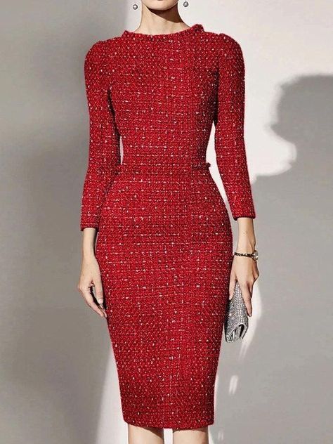 Tweed Outfits, Plaid Bodycon Dress, Skirt Bodycon, Bodycon Dress Online, Dress Bag, Red Bodycon Dress, Hip Skirt, Neckline Dress, Prom Dress Shopping