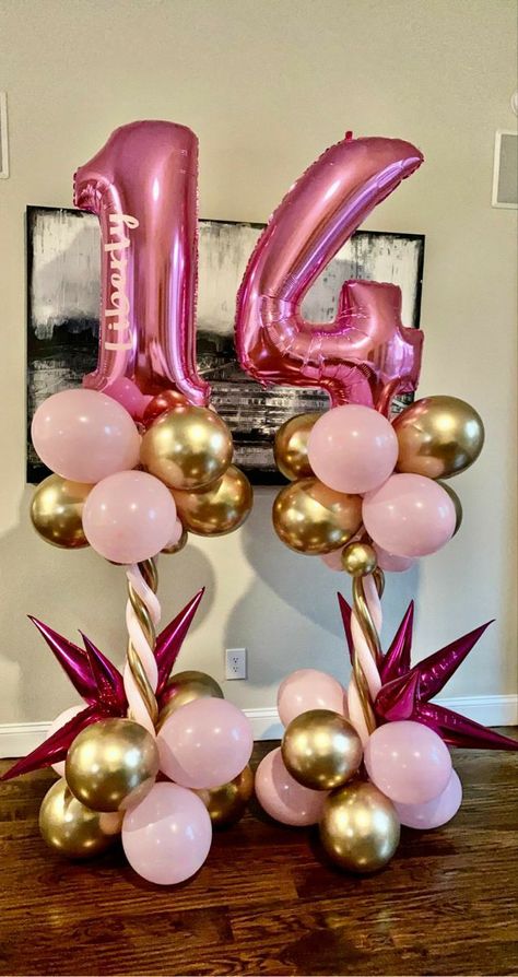 21 Birthday Balloon Bouquet, Number Balloon Arrangements, Bollones Decorations For Birthday, Balloon Arrangements Birthday, 16 Balloon Bouquet, Number Balloon Columns, Balloon Bouquet Ideas, Balloon Tower, 16 Balloons