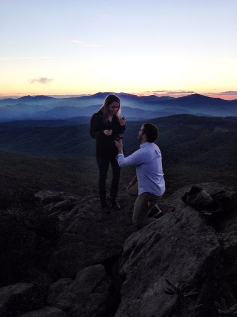 Mountain Top proposal at sunset. Sugar Mountain, North Carolina. Mountain Top Proposal, Proposal On Mountain, Sunset Proposal Ideas, Sugar Mountain North Carolina, Proposal Mountain, Best Proposal Ideas, Mountain Proposal, Sunset Proposal, Dream Proposal