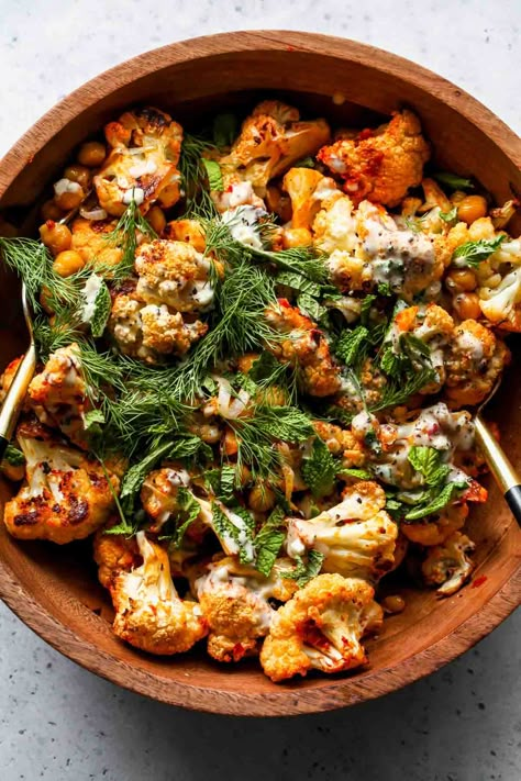 Harissa Roasted Cauliflower and Chickpeas | Dishing Out Health Lemon Pepper Shrimp, Shrimp Orzo, Pepper Shrimp, Vegetable Broth, Vegetarian Recipe, Orzo Pasta, Tahini Dressing, Nutritious Snacks, Roasted Chickpeas