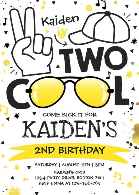 Two Cool Birthday Party I'm Two Cool 2nd Birthday Invitation Two Cool Birthday Party Boy, Two Cool Birthday Party, Cool Birthday Invitations, Two Year Birthday, Two Cool Birthday, Birthday Party Boy, Two Cool, 2nd Birthday Invitations, Party Boy