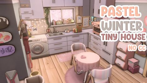 Sims 4 Pink Kitchen, Kitchen The Sims 4, Winter Houses, Pastel Winter, Sims 4 Speed Build, Pastel Kitchen, Eco Lifestyle, Sims 4 House Design, Willow Creek