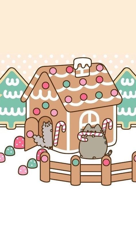 Pusheen Christmas, Christmas Background Iphone, Pusheen Cute, Cat Background, Xmas Wallpaper, Cat Kawaii, Pusheen Cat, Cute Christmas Wallpaper, Christmas Phone Wallpaper