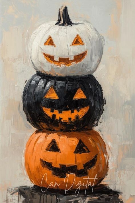 Stacked Jack-o'lanterns Oil Painting Halloween Pumpkin Trio Canvas Art Halloween Decor H15 - Etsy Türkiye Halloween Oil Painting, Three Pumpkins Stacked, Jack O Lantern Painting, Painted Jack O Lantern, Lantern Painting, Painting Halloween, Painting Practice, Card Inspo, Stacked Pumpkins