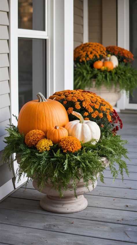 Porch Diy, Fall Yard Decor, Outdoor Fall Decor Ideas, Fall Front Porch Decor Ideas, Fall Containers, Fall Front Porch Decor, Halloween Tattoo, Autumn Decorating, Fall Front Porch