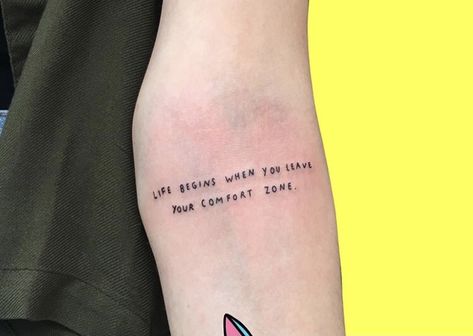 #tattoo #tattooideas #comfortzone Comfort Zone Tattoo Ideas, Out Of Comfort Zone Tattoo, Comfort And Chaos Tattoo, Get Out Of Your Comfort Zone Tattoo, Comfort In Chaos Tattoo, Comfort Zone Tattoo, You Can’t Grow In Your Comfort Zone, Leave Your Comfort Zone, Random Screenshots