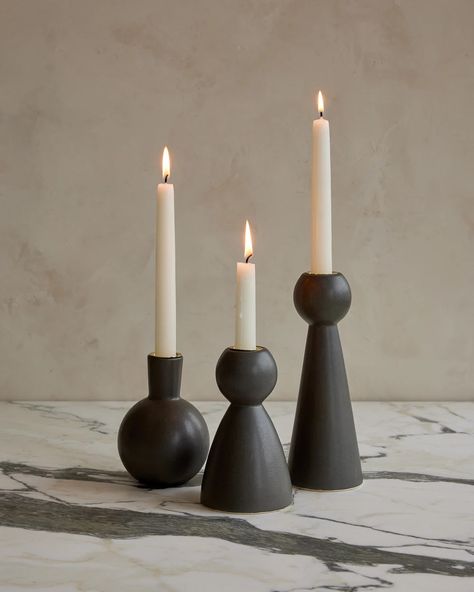 All Home Decor Black Ceramic Candle, Black Candle Holder, Colored Taper Candles, Ceramic Forms, Minimalist Profile, Black Candle Holders, Glaze Colors, Pottery Inspo, Ceramics Inspiration