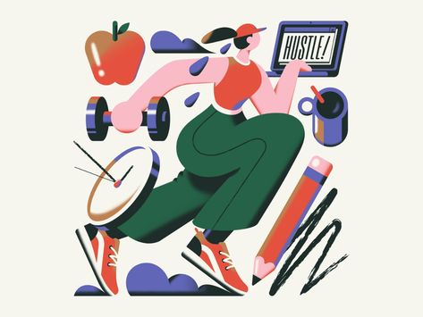 Hustle Culture by Elen Winata on Dribbble Hustle Culture Illustration, Elen Winata, Multitasking Illustration, Hustle Culture, 달력 디자인, Adobe Illustrator Graphic Design, Iconic Artwork, Corporate Art, Design Layouts