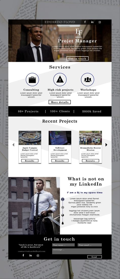 A freelancer website for a project manager professional Project Management Portfolio, Project Manager Portfolio, Portfolio Design Layout, Freelancer Website, Data Analyst, Project Manager, Portfolio Website, Easy Projects, Project Management