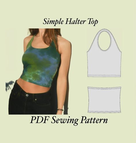 Simple Halter Top Sewing Pattern Size Eu 34-44 XS-L PDF - Etsy Australia Halter Top Sewing, Halter Top Sewing Pattern, Crop Top Sewing, Top Pattern Sewing, Tank Top Sewing Pattern, Crop Top Sewing Pattern, Halter Top Pattern, Sewing Top, Sewing Tops