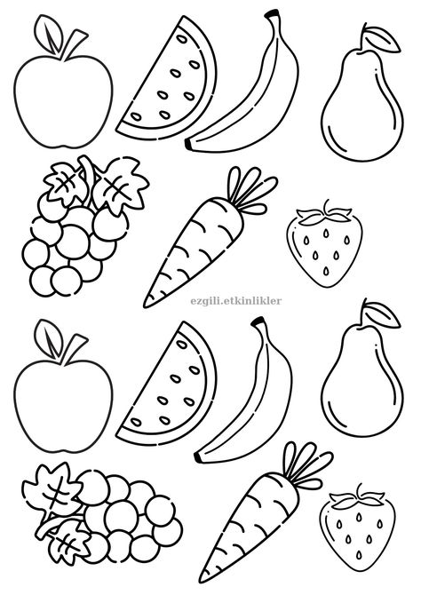 Fruits Drawing For Kids, Fruits And Vegetables Drawing, Fruit Sketches, Fruit Doodle, Fruit Coloring, Fruit Sketch, Vegetable Drawing, Craft Work For Kids, Fruit Coloring Pages