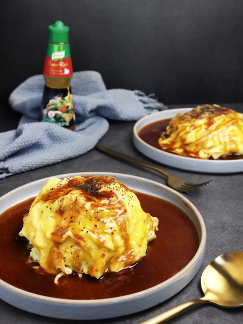 “Kichi Kichi style” Japanese Omurice Kichi Kichi Omurice, Chicken With Teriyaki Sauce, Japanese Omurice, Noodle Breakfast, Omurice Recipe, Japanese Food Photography, Japanese Fried Rice, Just One Cookbook, Brown Sauce