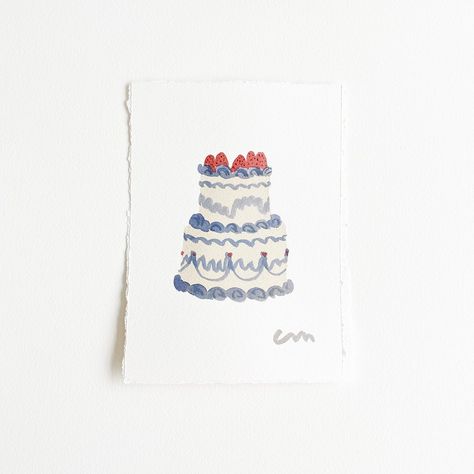 Store 2 — Caitlin McGauley Blue Tiered Cake, Wedding Watercolor Painting, Watercolor Stationary, Cake Drawing, Watercolor Cake, Tiered Cake, Watercolor Birthday, Bday Cards, Arches Paper