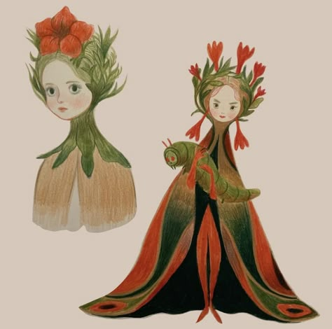 Flowers Character Design, Drawing In Illustrator, Flower Character Design, Drawing Over Photos, Isabella Mazzanti, Spring Character, Flower Person, Flower Character, Character Inspiration Art