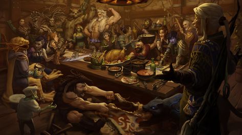 D&d Party Art, Dnd Scene Art, Dnd Tavern Aesthetic, Dungeons And Dragons Tavern, Dnd Party Art, Tavern Party, Dnd Tavern, Tavern Art, Dnd Places