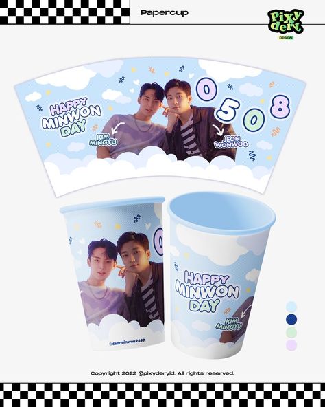 Wonwoo & Mingyu of #SEVENTEEN papercup design. Seventeen Cupsleeve, Cup Holder, Seventeen, I Am Awesome, Packaging, Design