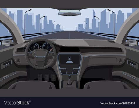 Car Inside View, Inside Car Drawing Reference, Car Driving Drawing, Car Dashboard Drawing, Inside The Car Drawing, Inside Of A Car Front View, Inside Car Drawing, Inside Of Car Drawing, Driving Illustration