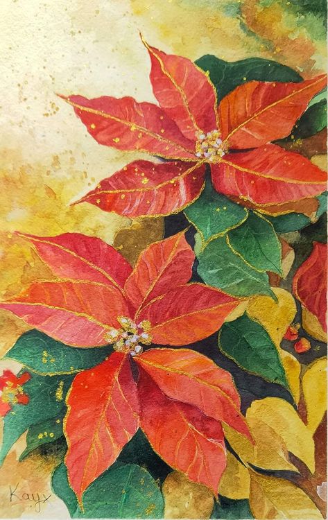 Pointsettia Paintings, Poinsettia Illustration, Christmas Winter Scenes, Christmas Artist, Holiday Art Projects, Bookmark Design, Paintings For Beginners, 2014 Christmas, Colored Pencil Art