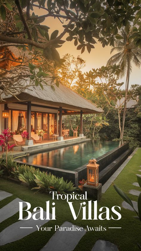 Dreaming of paradise? ???? Explore stunning Bali Architecture and Tropical House Design for your own Bali Style Home. Transform your space into a serene Balinese Villa with lush gardens and Tropical Interior Design that bring the island vibe to life! #gg #homedesigninsider #tropicalbalistylehousedesign Philippine Homes House Design, 1 Storey Tropical House Design, Balinese House Design Bali Style, Bali Houses Villas, Tropical Villa Design Bali Style, Bali Villas Design, Bali Resort Design, Bali Homes Architecture, Bali House Exterior Tropical