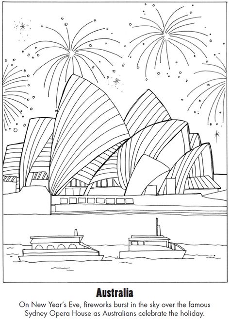 Happy New Year Around the World Dover Publications Australia Coloring Pages, Australia For Kids, Australia Crafts, Country Studies, World Thinking Day, Dover Publications, World Party, Australia Day, Australian Art