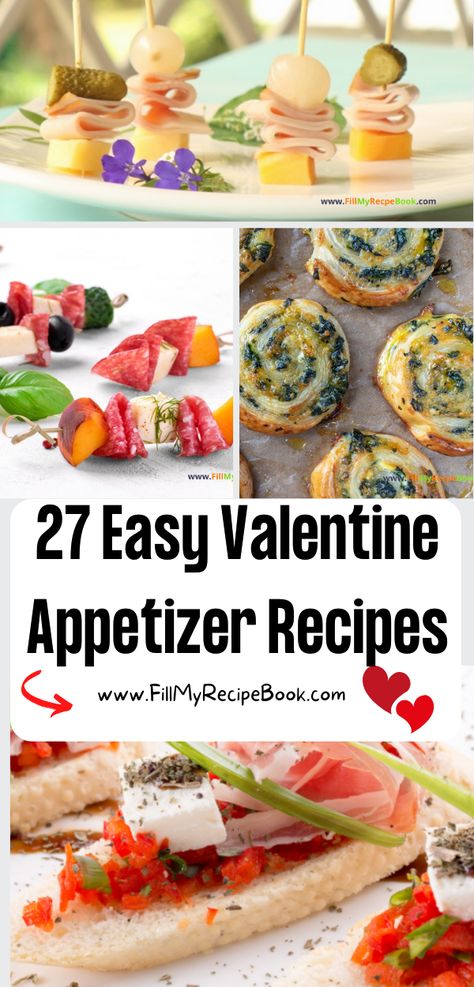 27 Easy Valentine Appetizer Recipes ideas to create. Simple romantic party food for a family or gatherings for snacks or treats on the day. Valentine’s Day Appetizers Easy, Savory Valentines Day Snacks, Valentines Day Savory Snacks, Romantic Finger Food Ideas, Valentines Day Appetizers Savory, Valentine Day Appetizers Appetizer Ideas, Savory Valentines Day Food, Valentine Appetizers, Valentines Appetizers