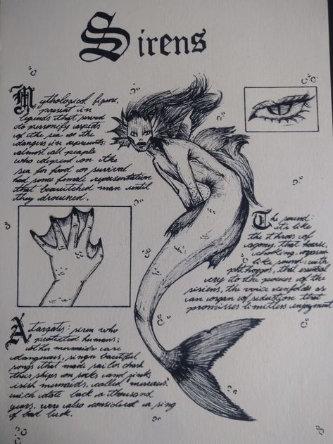 Supernatural Creatures Drawings, Supernatural Monsters Art, Siren Hands Drawing, Greek Mythology Creatures Art, Mermaid Hands Drawing, Siren Mythology Art, Spooky Mermaid Tattoo, Siren Witchcraft, Mermaid Aesthetic Drawing