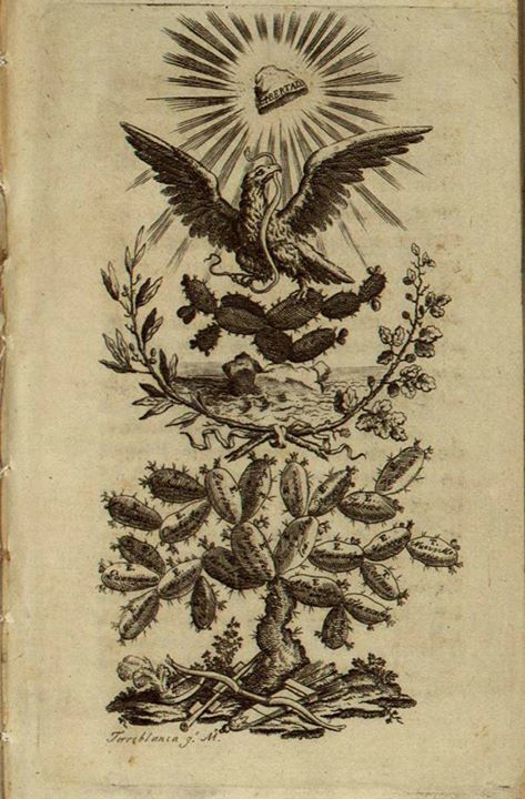 La carátula de la Constitución de 1824 es la primera alegoría aceptada de la república federal. El águila que mata a la serpiente, parada en el nopal sobre su pata izquierda, mira hacia el sol que es el gorro frigio de la libertad. Los rayos de ese sol la envuelven, y flota una cartela con las palabras “República Federal Mexicana”. Las pencas del nopal representan cada uno de los estados de la primigenia república... Nopales Tattoo Mexican, Nopal Tattoo Mexican, Nopales Tattoo, Mexican Heritage Tattoos, Aztec Tattoos Sleeve, Mexico Tattoo, Aztec Artwork, Atlas Tattoo, Mexican Eagle