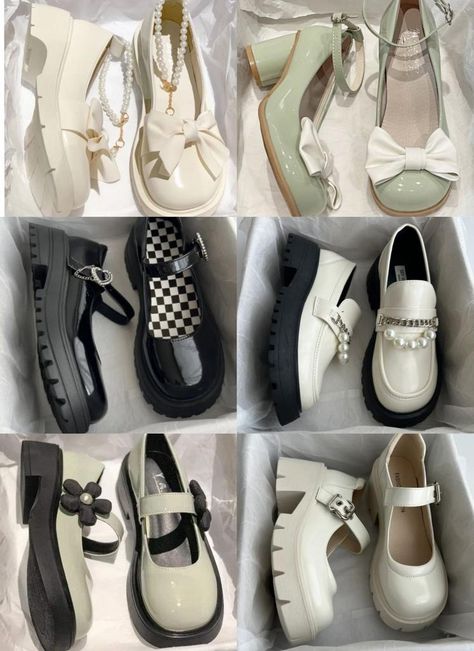 Cute Aesthetic Heels, Loafers Shoes, Cute Casual Shoes, White Bridal Shoes, Kawaii Shoes, Cute Shoes Heels, Shoes Outfit Fashion, Fancy Shoes, Fashionista Clothes