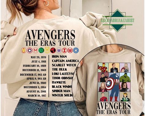 Avengers The Eras Tour Sweatshirt, Marvel Sweatshirt Sweatshirt And Shirt Outfit, Outfit Ideas Shirt, Eras Tour Sweatshirt, Eras Tour 2023, Shirt Outfit Ideas, Marvel Jewelry, Marvel Fashion, Shirt Design Ideas, Marvel Clothes