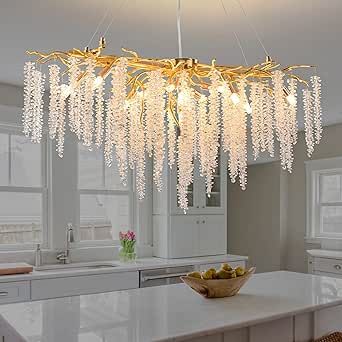 Upfelw Modern Crystal Tree Branch Chandelier, Large Gold Linear Raindrop Indoor Hanging Pendant Light Fixture for Dining Room Kitchen Island Living Room Bedroom 13 Lights L42'' Light For Dining Room, Led Crystal Chandelier, Branch Chandelier, Crystal Chandelier Lighting, Dining Room Art, Vintage Pendant Lighting, Crystal Pendant Lighting, Living Room Entryway, Hanging Ceiling Lights