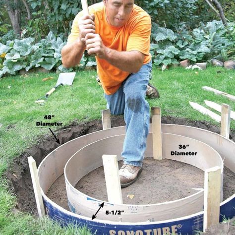 How to Build a DIY Fire Pit — The Family Handyman In Ground Fire Pit, Diy Fire Pit Ideas, Fire Pit Wall, How To Build A Fire Pit, Easy Fire Pit, Fire Pit Materials, Brick Fire Pit, Fire Pit Furniture, Concrete Fire Pits